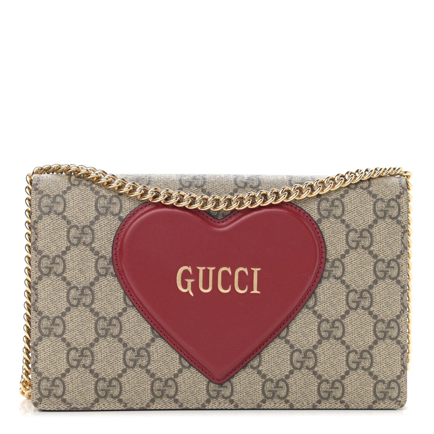 GG Supreme Monogram Script Logo Heart Wallet on Chain Beige Brown