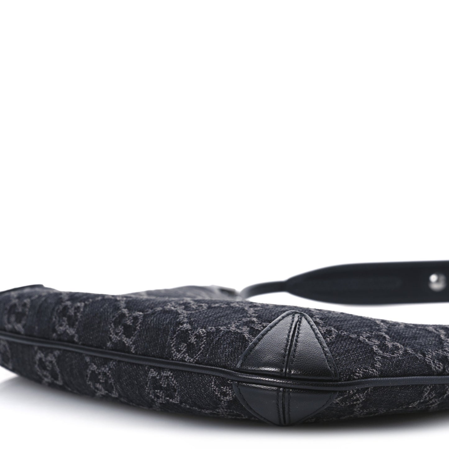 Jacquard Black Denim GG Monogram Horsebit Slim Small Shoulder Bag Black Grey