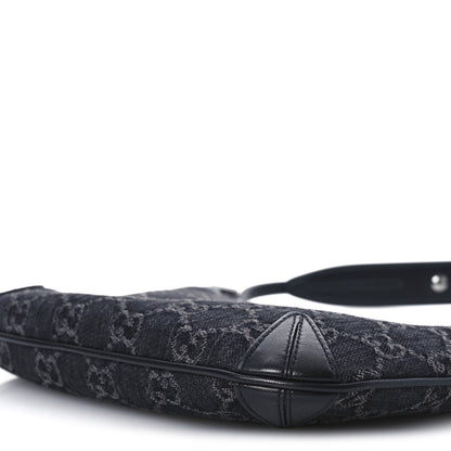 Gucci Jacquard Black Denim GG Monogram Horsebit Slim Small Shoulder Bag Black Grey 11 of 12