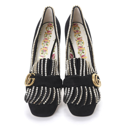 Gucci Kid Scamosciato Crystal GG Marmont Fringe 50mm Loafer Pumps 39 Black 5 of 11