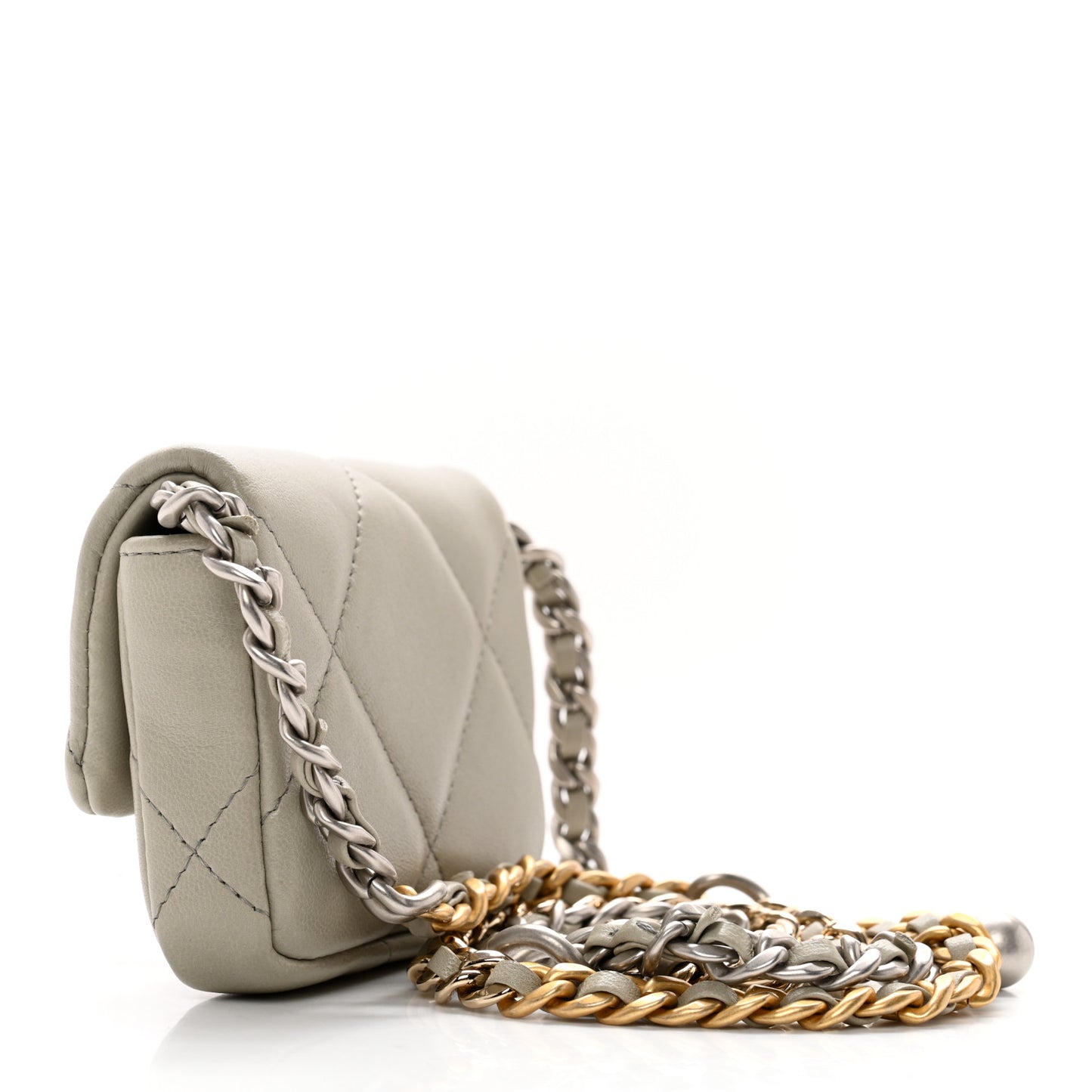 Lambskin Quilted Chanel 19 Flap Belt Bag Grey