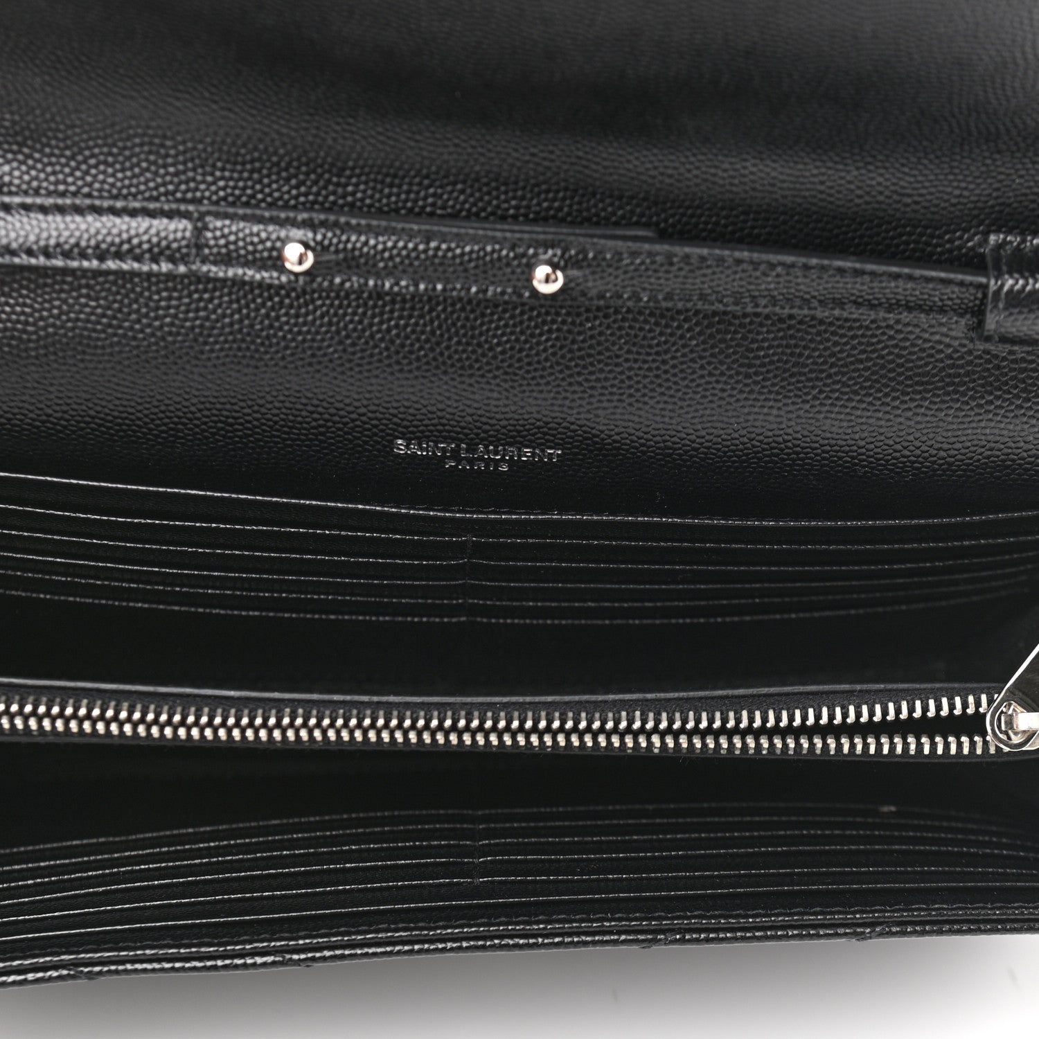 Saint Laurent Grain De Poudre Matelasse Chevron Monogram Chain Wallet Black 5 of 11