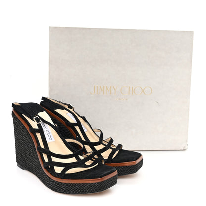 Jimmy Choo Suede Ariela 110 Wedge Sandals 41 Black 9 of 9