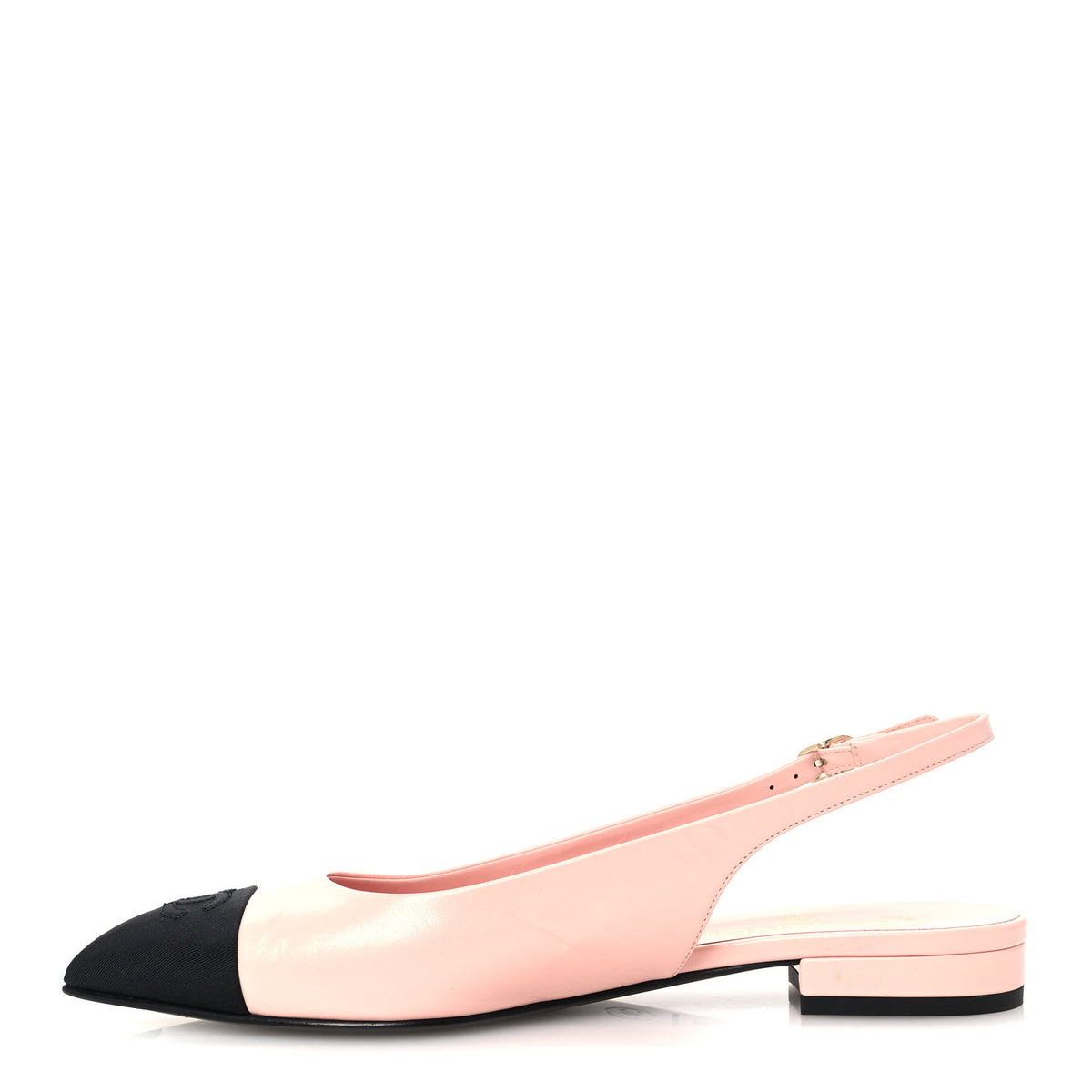 Goatskin Grosgrain Pointed Toe CC Slingback Flats 39 Pink Black