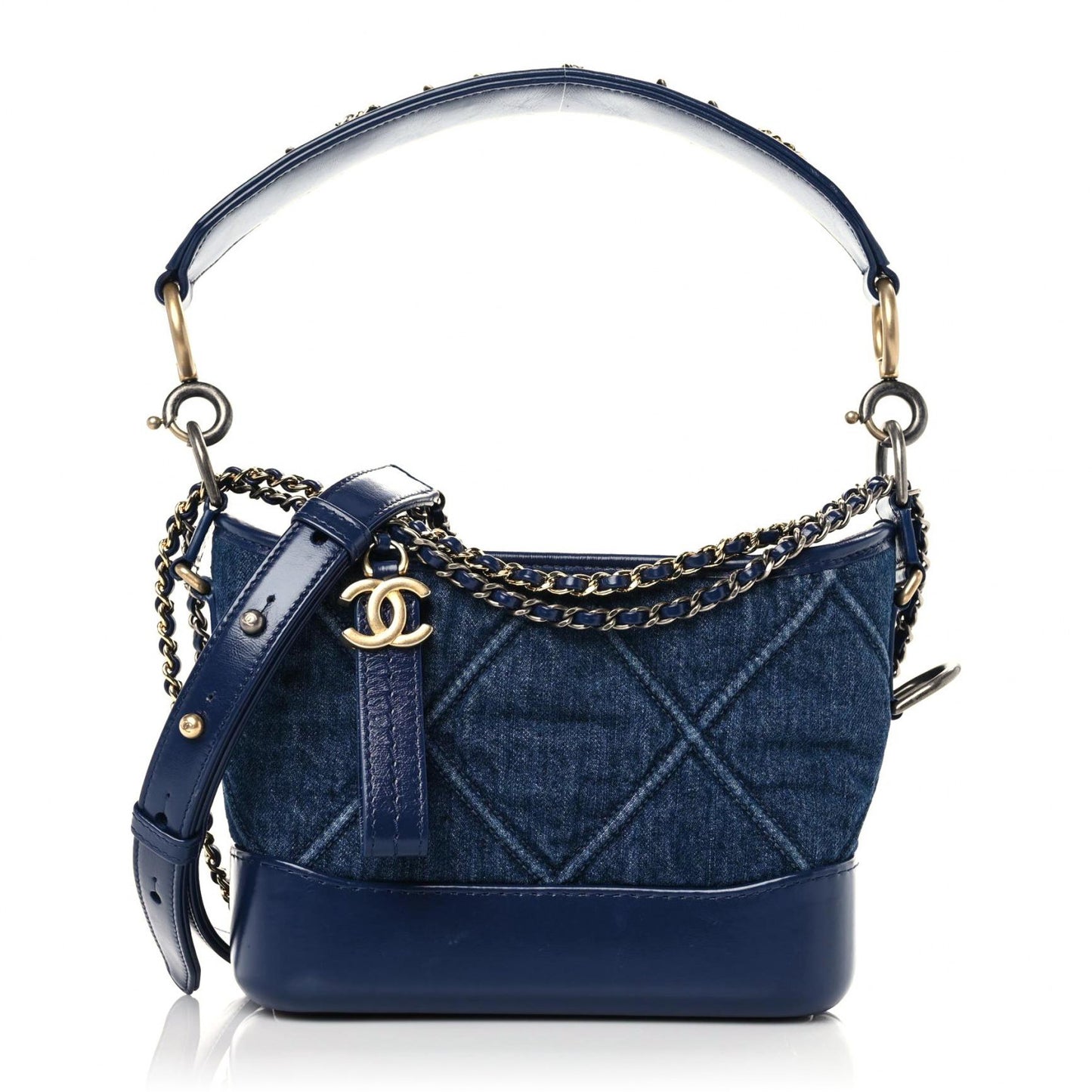 Denim Calfskin Quilted Small Gabrielle Logo Hobo Blue