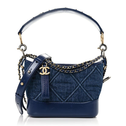 Chanel Denim Calfskin Quilted Small Gabrielle Logo Hobo Blue 1 of 8