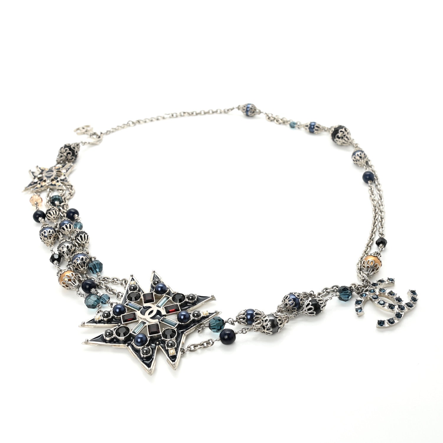 Chanel Pearl Crystal Beaded CC Multi Strand Belt Silver Black 1 of 6