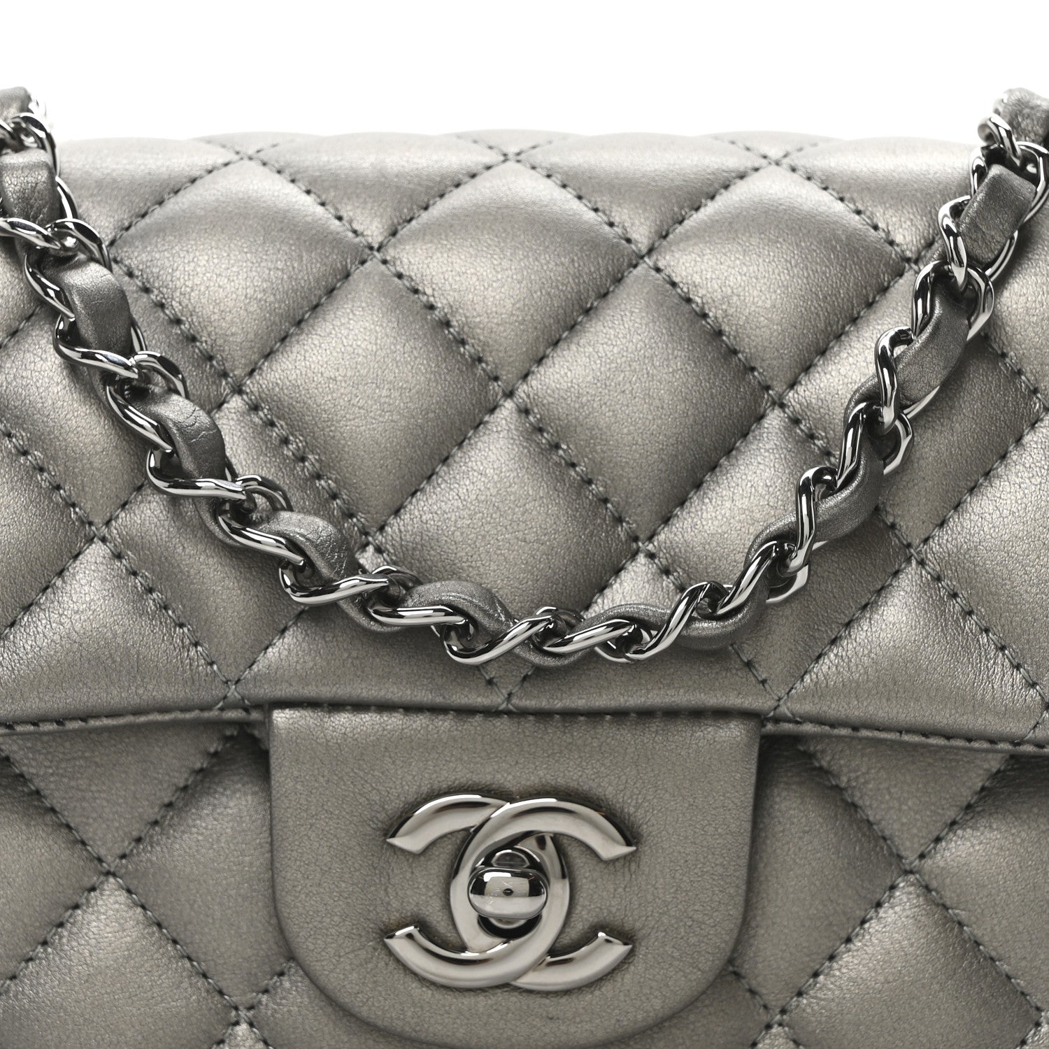 Chanel Metallic Lambskin Quilted Mini Rectangular Flap  Dark Grey 8 of 10