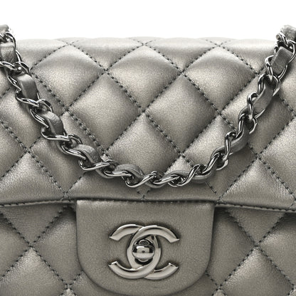 Chanel Metallic Lambskin Quilted Mini Rectangular Flap  Dark Grey 8 of 10