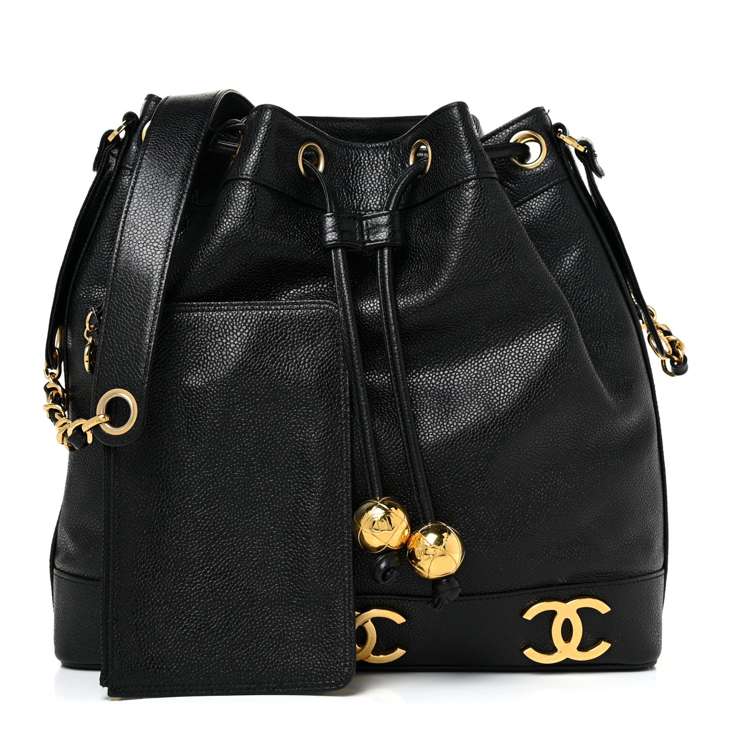 Chanel Caviar CC Drawstring Shoulder Bag Black 1 of 12