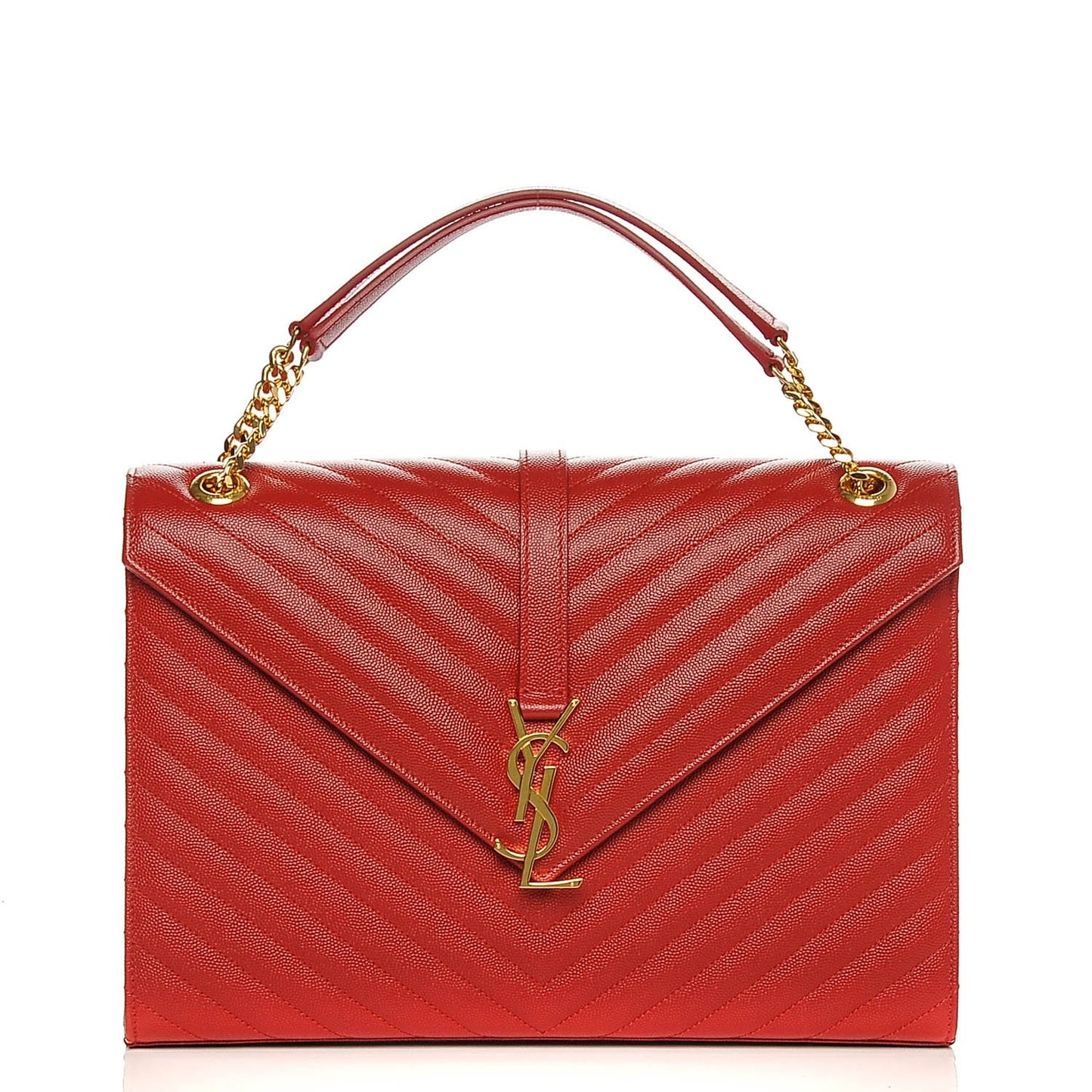 Grain De Poudre Matelasse Chevron Large Monogram Satchel Lipstick Red