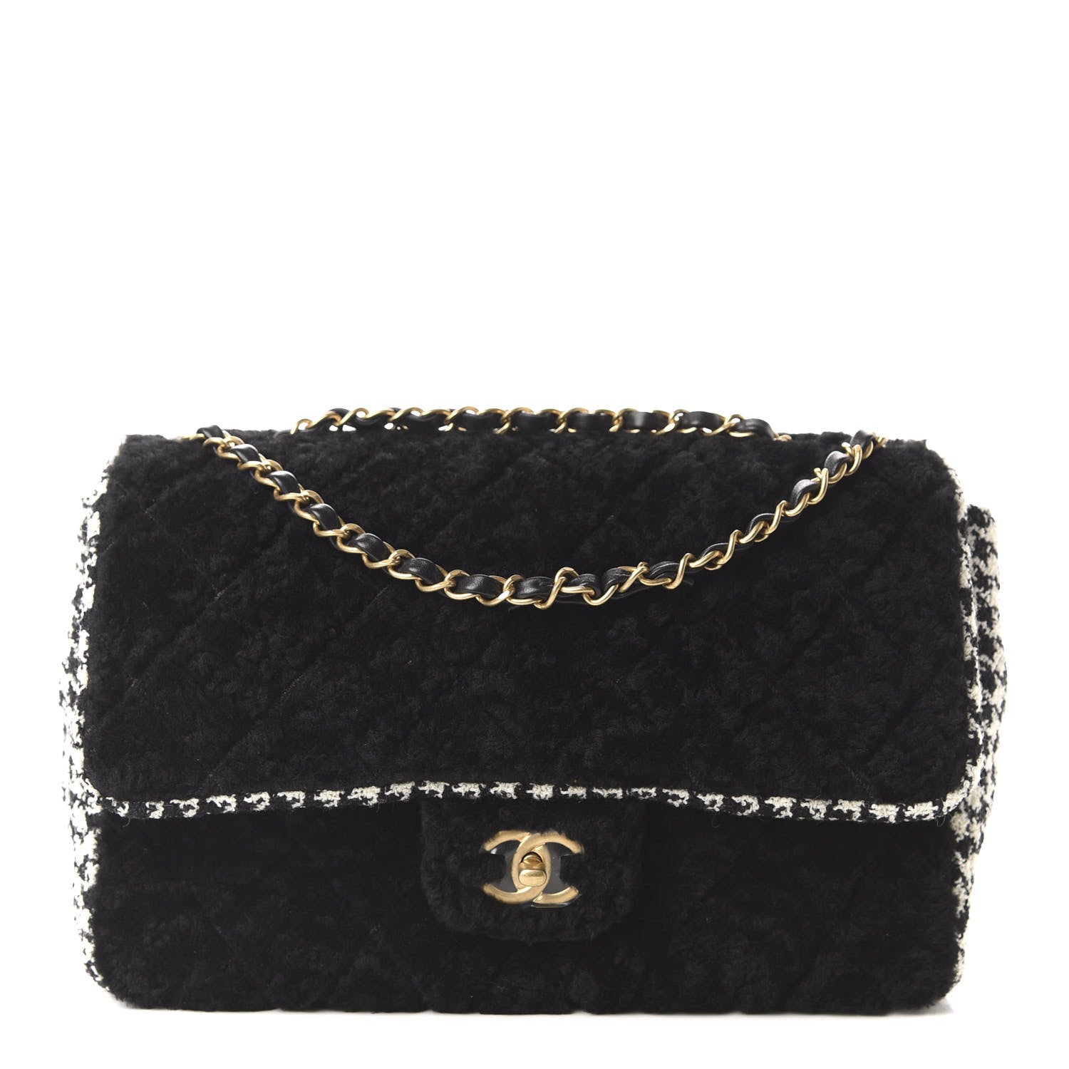 Chanel Shearling Tweed Jumbo Single Flap Black White 1 of 11