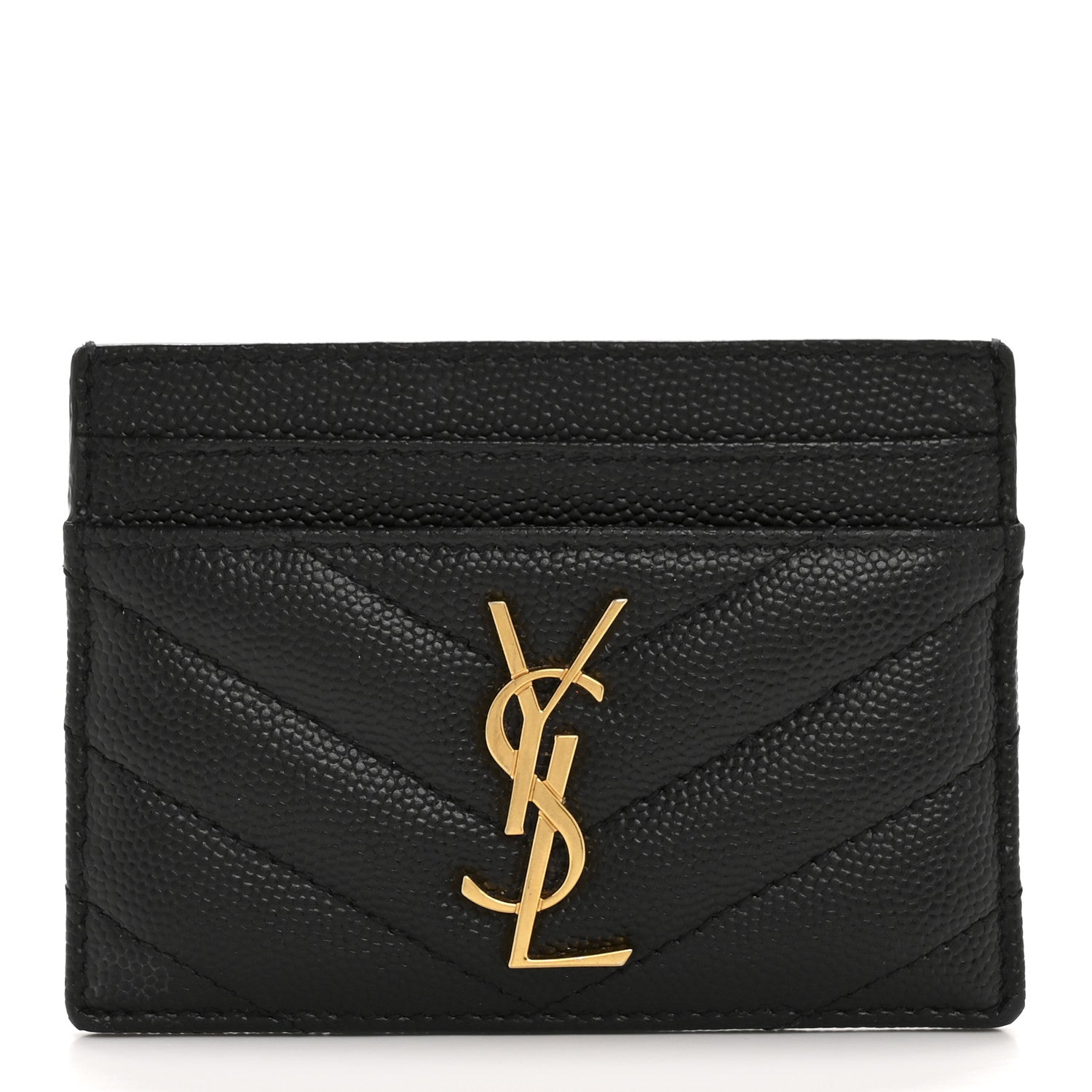 Saint Laurent Grain De Poudre Matelasse Chevron Monogram Credit Card Case Black 1 of 9