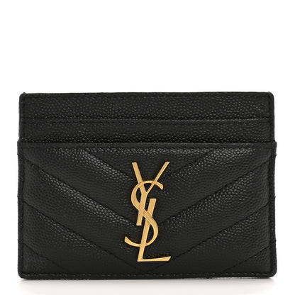 Saint Laurent Grain De Poudre Matelasse Chevron Monogram Credit Card Case Black 1 of 9