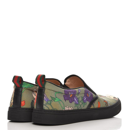 Gucci Canvas Miro Soft Calfskin Web Floral Snake Print Mens Dublin Slip On Sneakers 9.5 Militare Multicolor Black 4 of 10