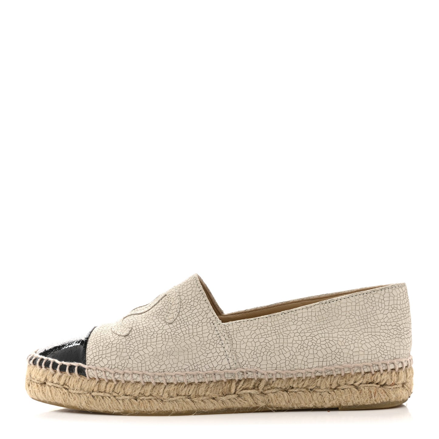 Crackled Calfskin Espadrilles 39 Light Beige Black
