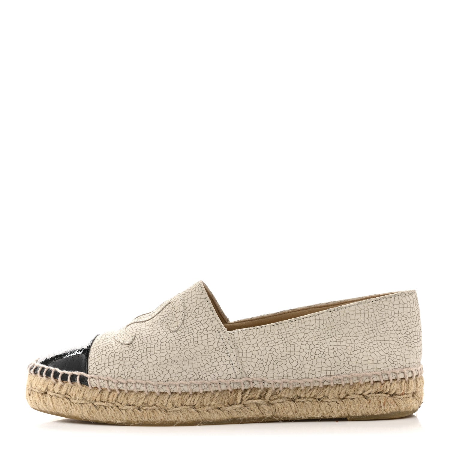 Chanel Crackled Calfskin Espadrilles 39 Light Beige Black 1 of 11