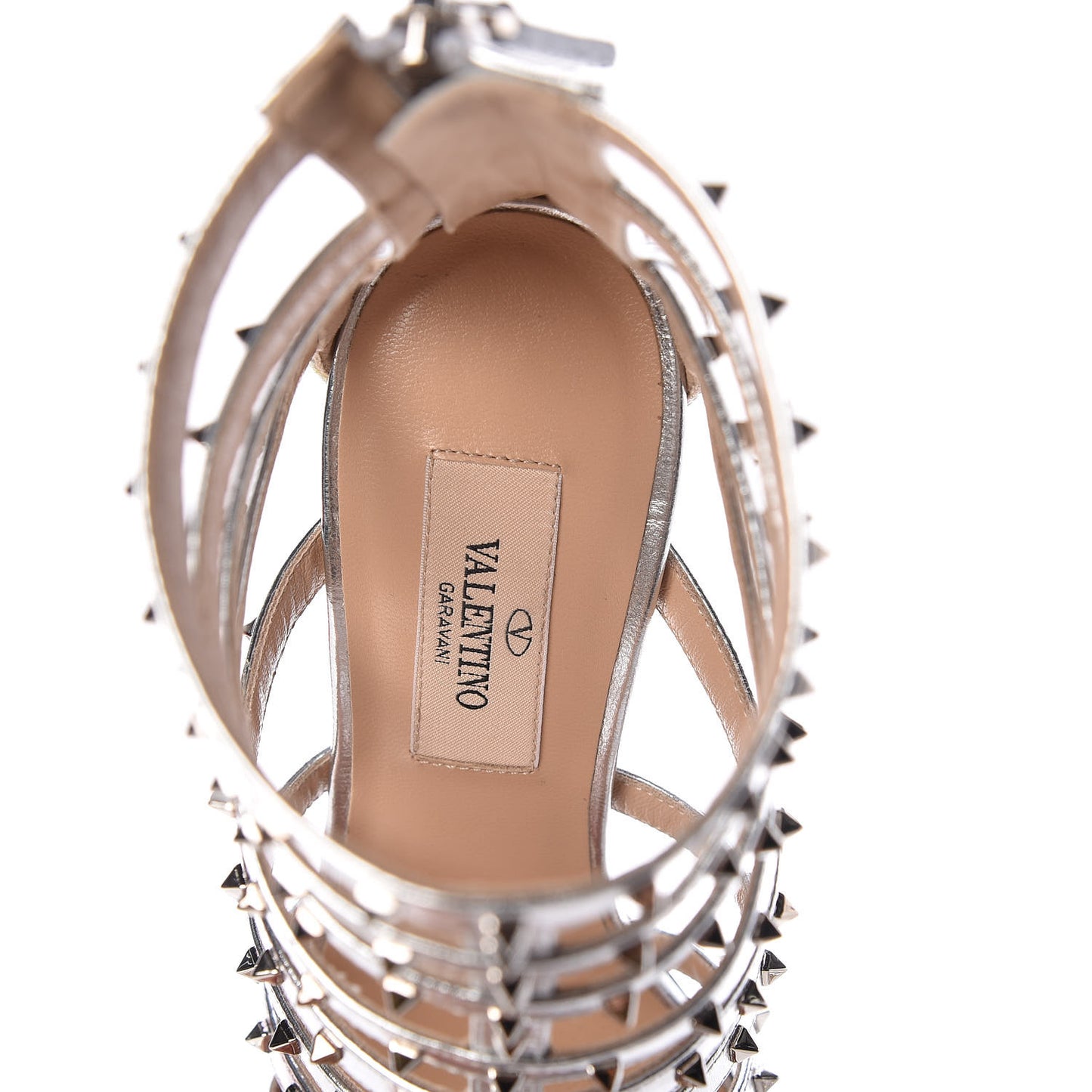 Metallic Nappa Lovestud Caged 105mm Sandals 36.5 Silver