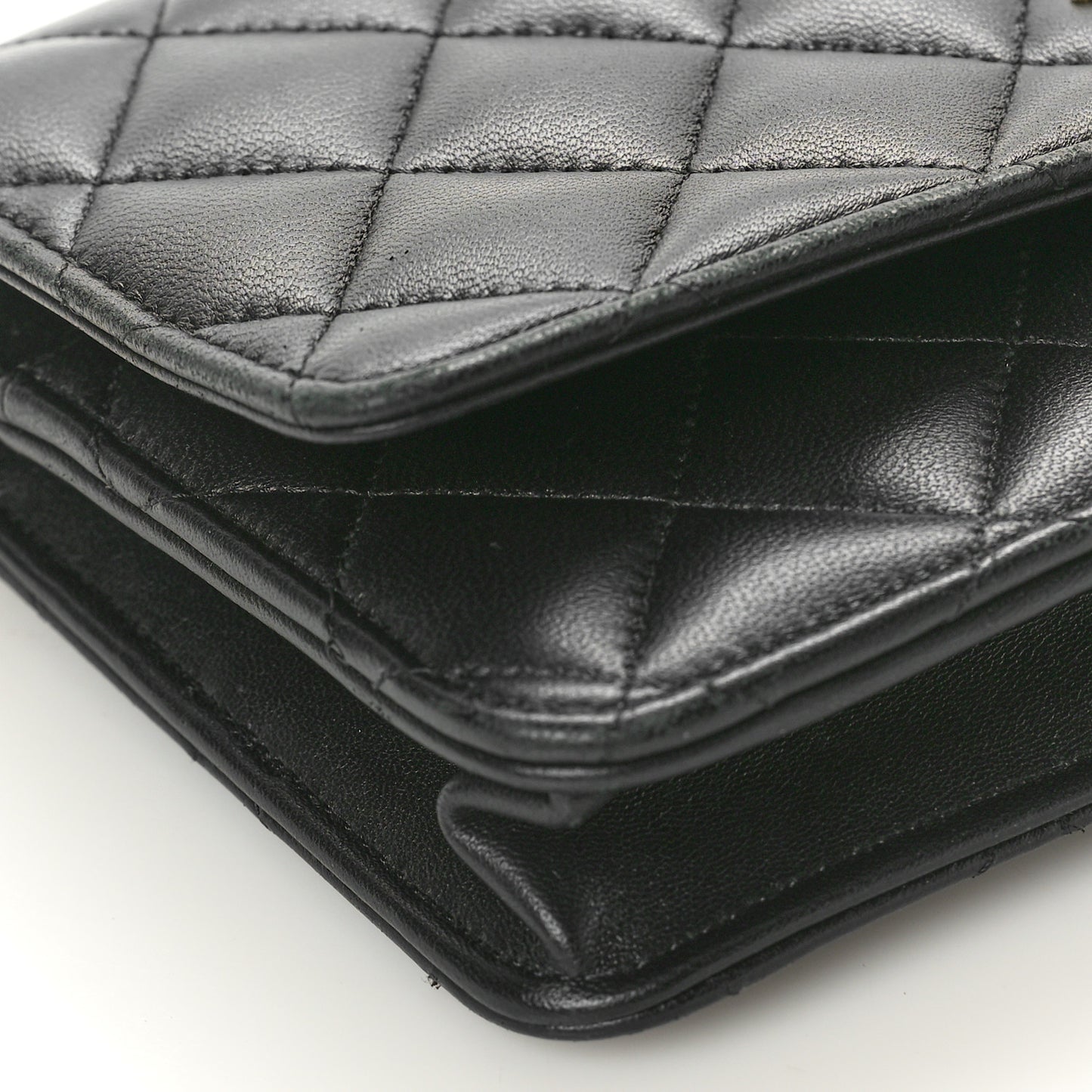 Lambskin Quilted Wallet On Chain WOC Black
