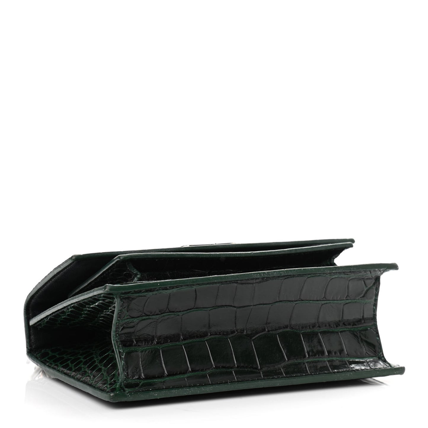 Shiny Calfskin Crocodile Embossed XS Sharp Top Handle Bag Forest Green