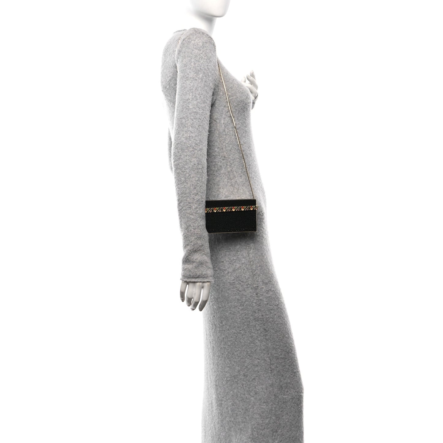 Swarovski Crystal Glass Bead Minaudiere Clutch Black Multicolor