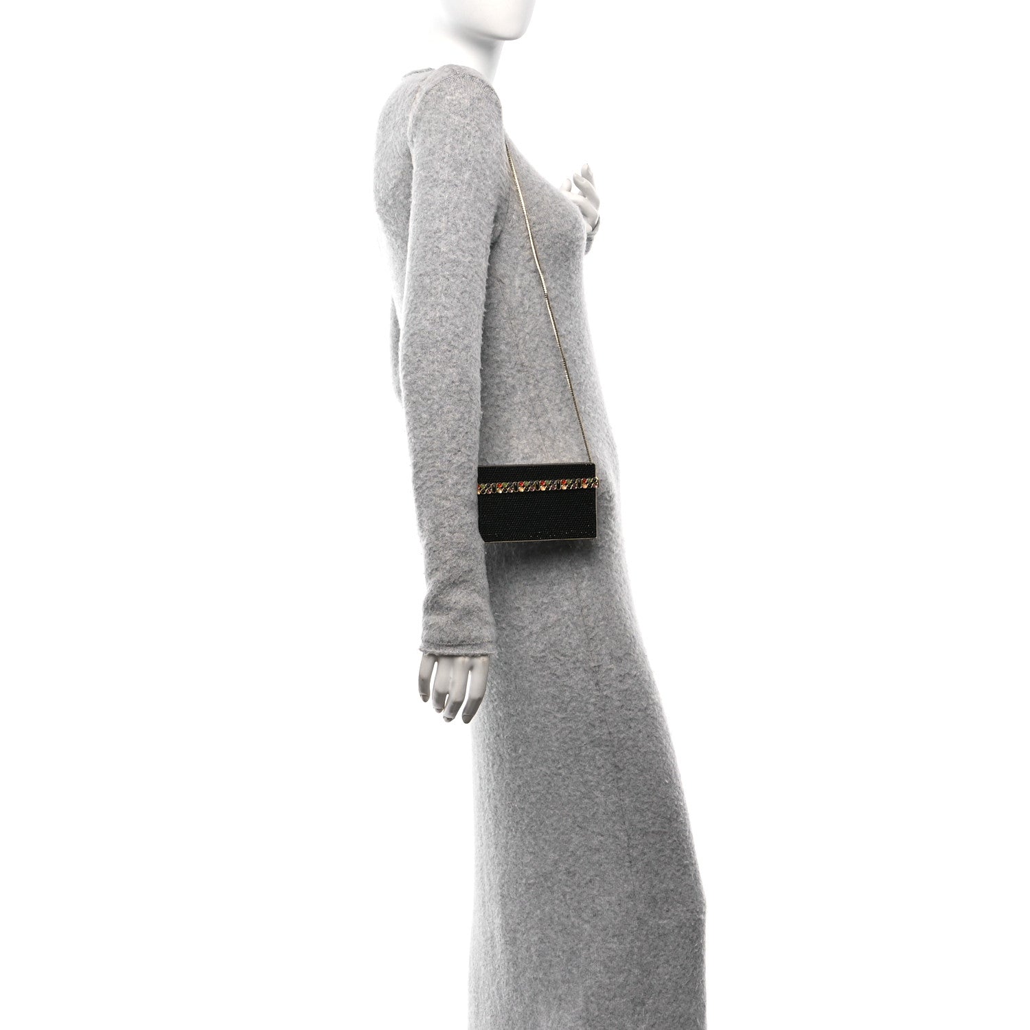 Judith Leiber Swarovski Crystal Glass Bead Minaudiere Clutch Black Multicolor 2 of 9