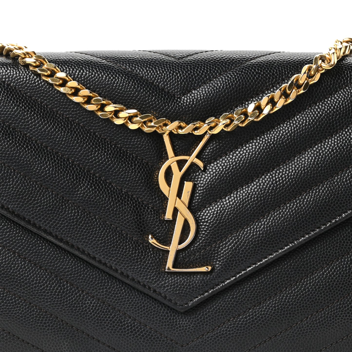Grain De Poudre Matelasse Chevron Monogram Chain Wallet Black