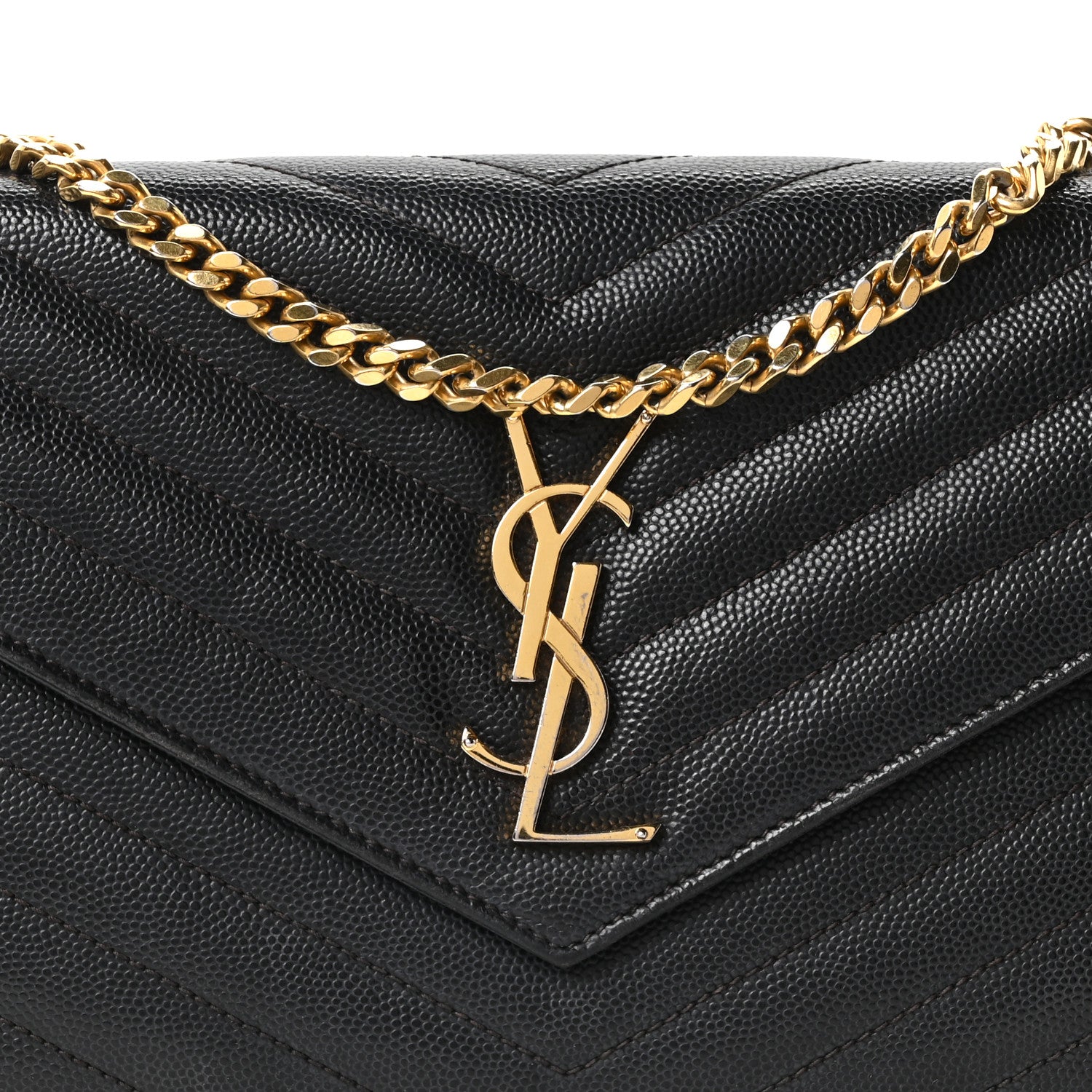 Saint Laurent Grain De Poudre Matelasse Chevron Monogram Chain Wallet Black 7 of 9