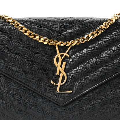 Saint Laurent Grain De Poudre Matelasse Chevron Monogram Chain Wallet Black 7 of 9