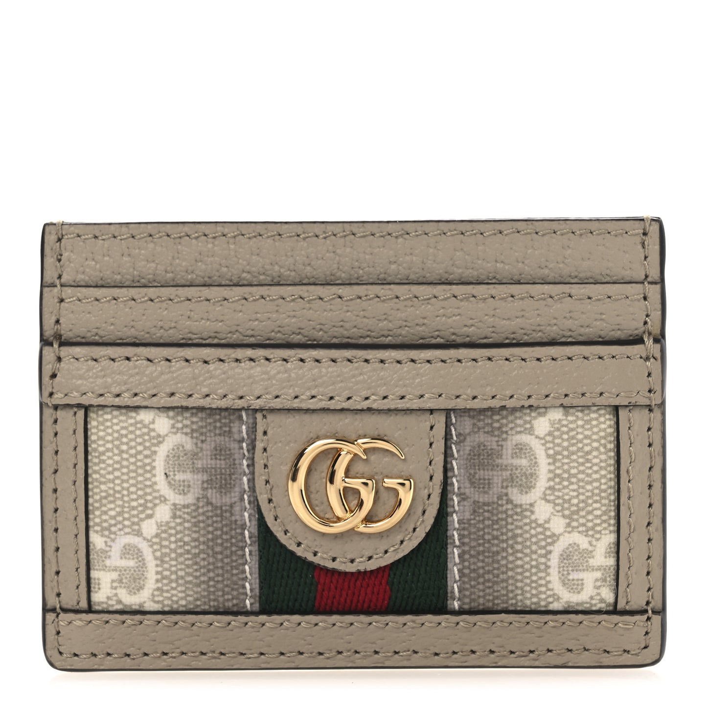 GG Supreme Monogram Textured Dollar Calfskin Web Ophidia Card Holder Beige Mystic White Oatmeal