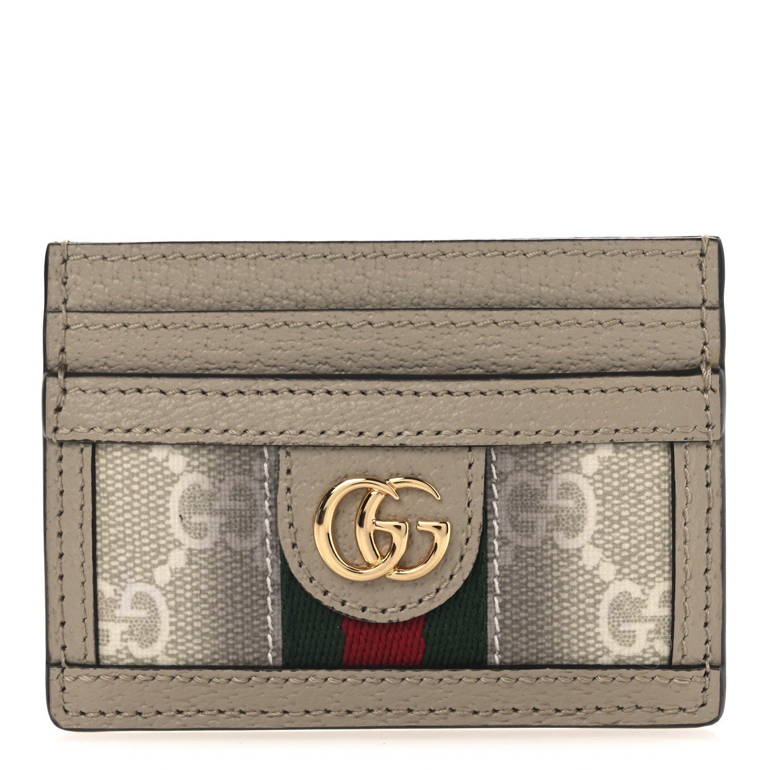 Gucci GG Supreme Monogram Textured Dollar Calfskin Web Ophidia Card Holder Beige Mystic White Oatmeal 1 of 6