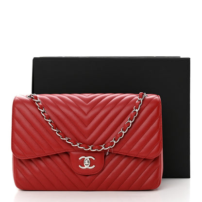 Chanel Caviar Chevron Quilted Jumbo Double Flap Dark Red 15 of 15