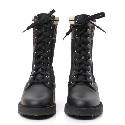 Fendi Calfskin Stretch Fabric Rockoko Biker Boots 36 Tobacco Black Marino 2 of 4