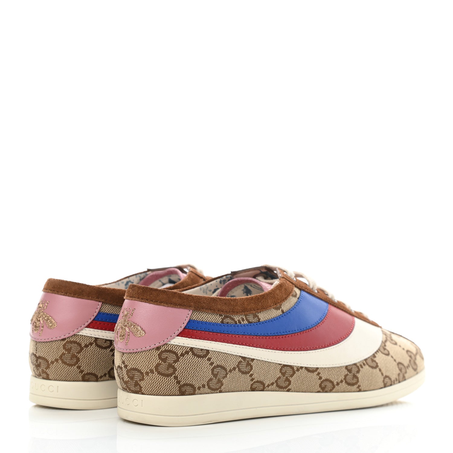 Gucci Suede Monogram Web Womens Falacer Sneakers 37 Nocciola Beige Mystic White Hibiscus Red 4 of 10