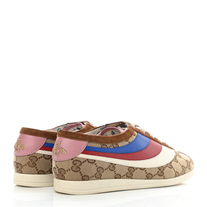 Gucci Suede Monogram Web Womens Falacer Sneakers 37 Nocciola Beige Mystic White Hibiscus Red 4 of 10