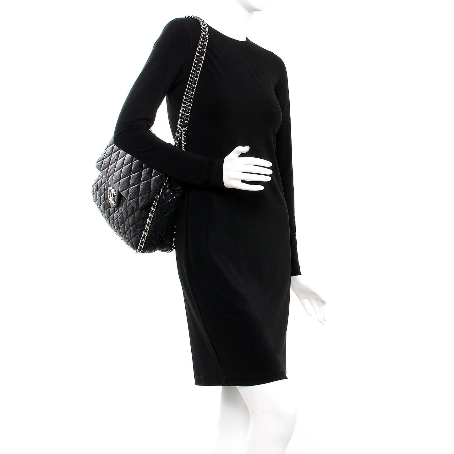 Washed Lambskin Quilted Maxi Chain Around Flap Black