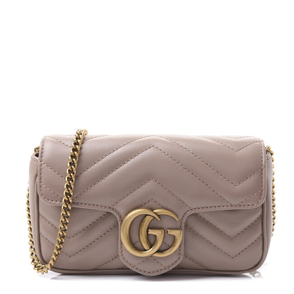 Gucci Calfskin Matelasse Super Mini GG Marmont Shoulder Bag Porcelain Rose 1 of 26