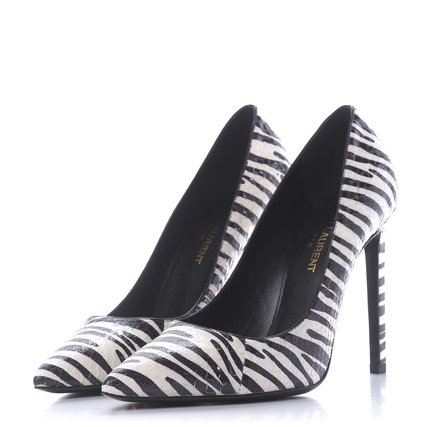 Saint Laurent Snakeskin Zebra Print Paris Pumps 37.5 Black White 3 of 12