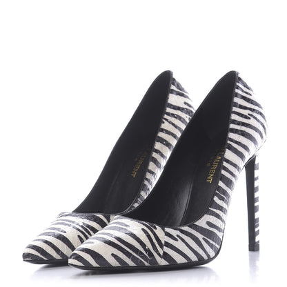 Saint Laurent Snakeskin Zebra Print Paris Pumps 37.5 Black White 3 of 12