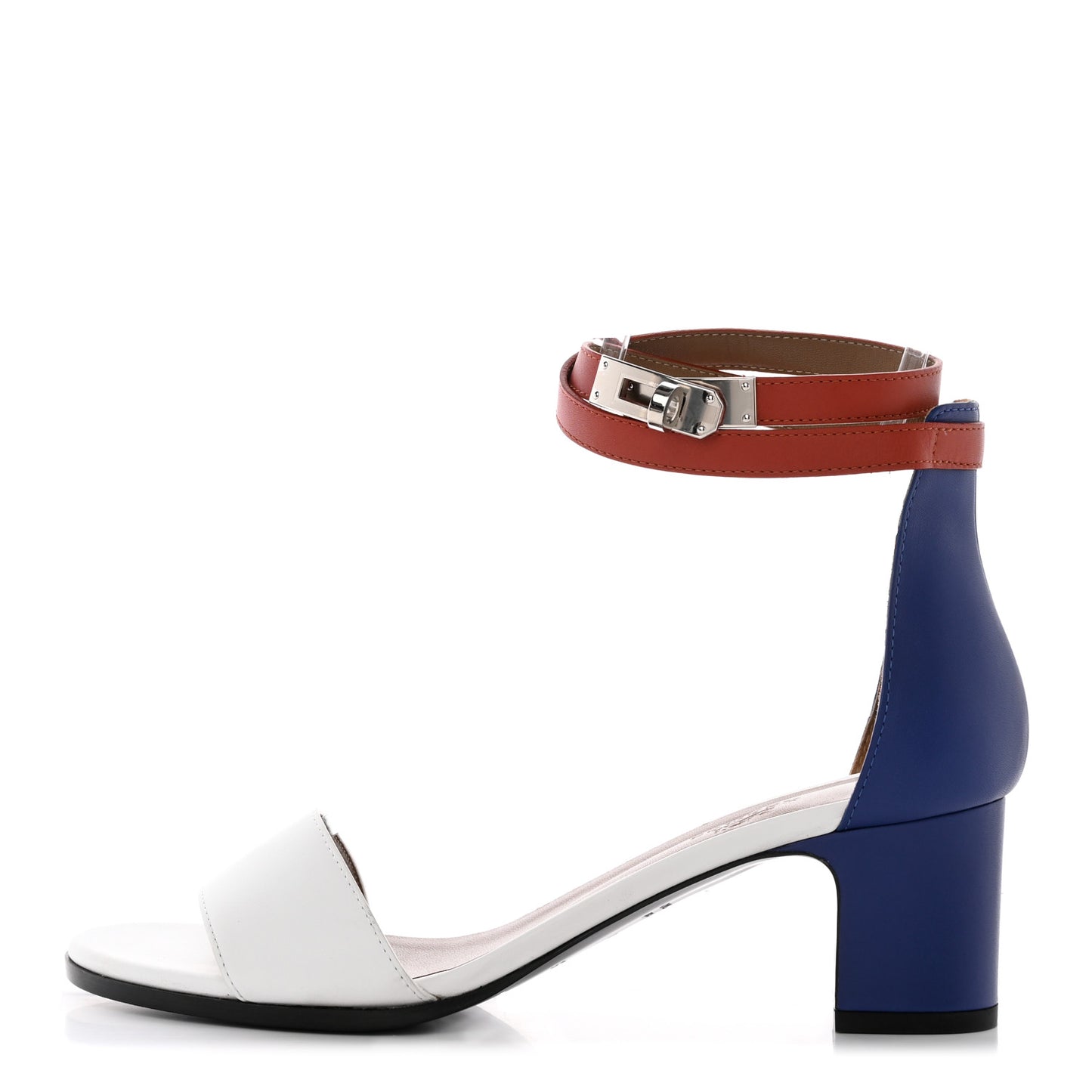 Box Calfskin Manege Sandals 38.5 Multicolor Blue Maritime