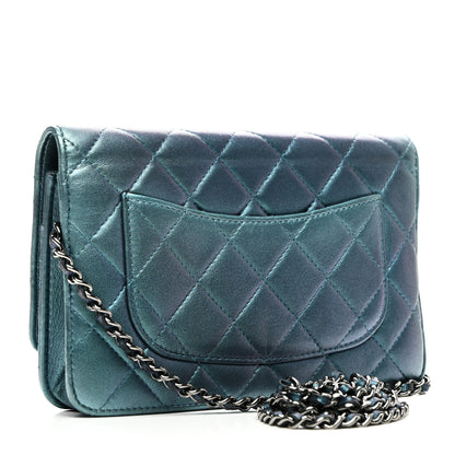 Chanel Metallic Lambskin Wallet On Chain WOC Turquoise 3 of 13