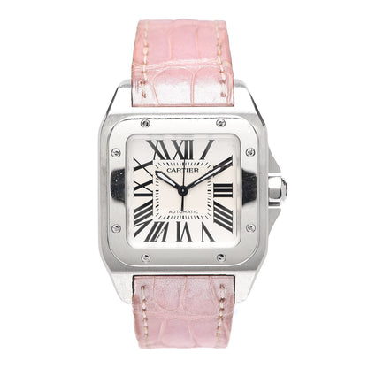 Cartier Stainless Steel Alligator 33mm Santos 100 Automatic Watch Pink 1 of 5