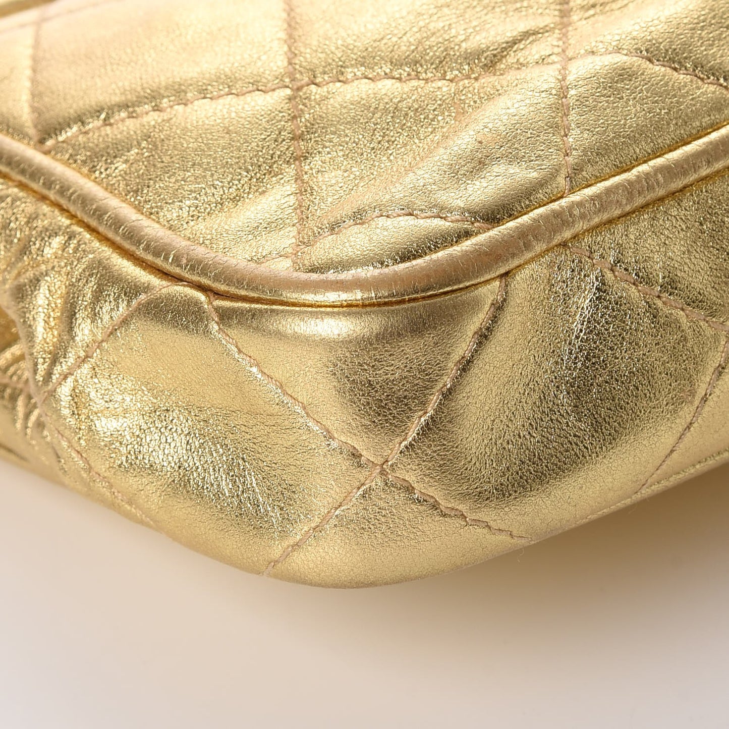 Metallic Lambskin Framed Waist Chain Belt Bag Gold