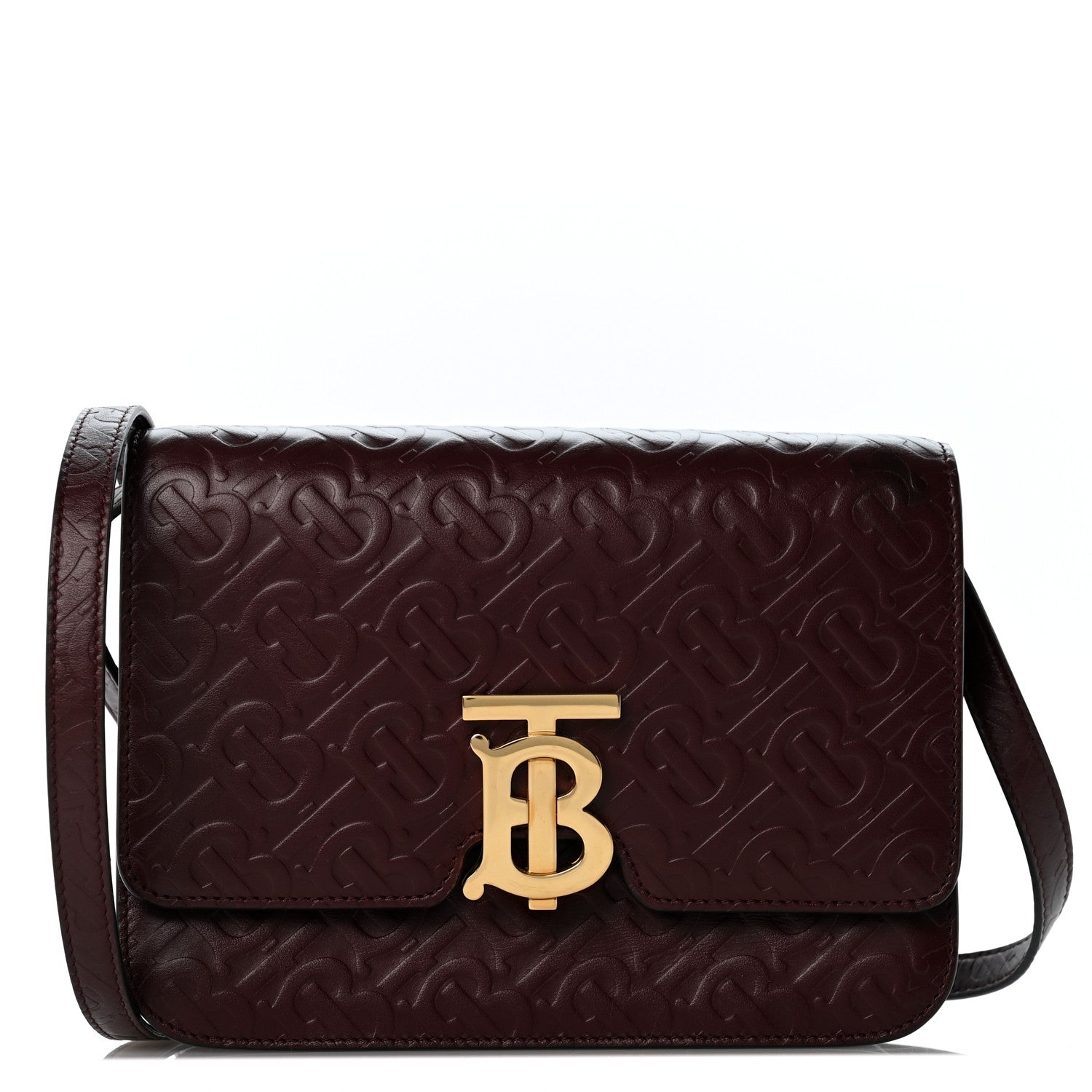 Burberry Calfskin Monogram Embossed TB Bag Oxblood 1 of 11