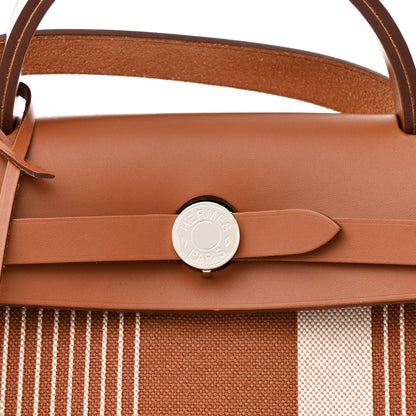 Hermes Vache Hunter Toile H Vibration Herbag Zip Retourne 31 PM Fauve Ecru Beige 9 of 15