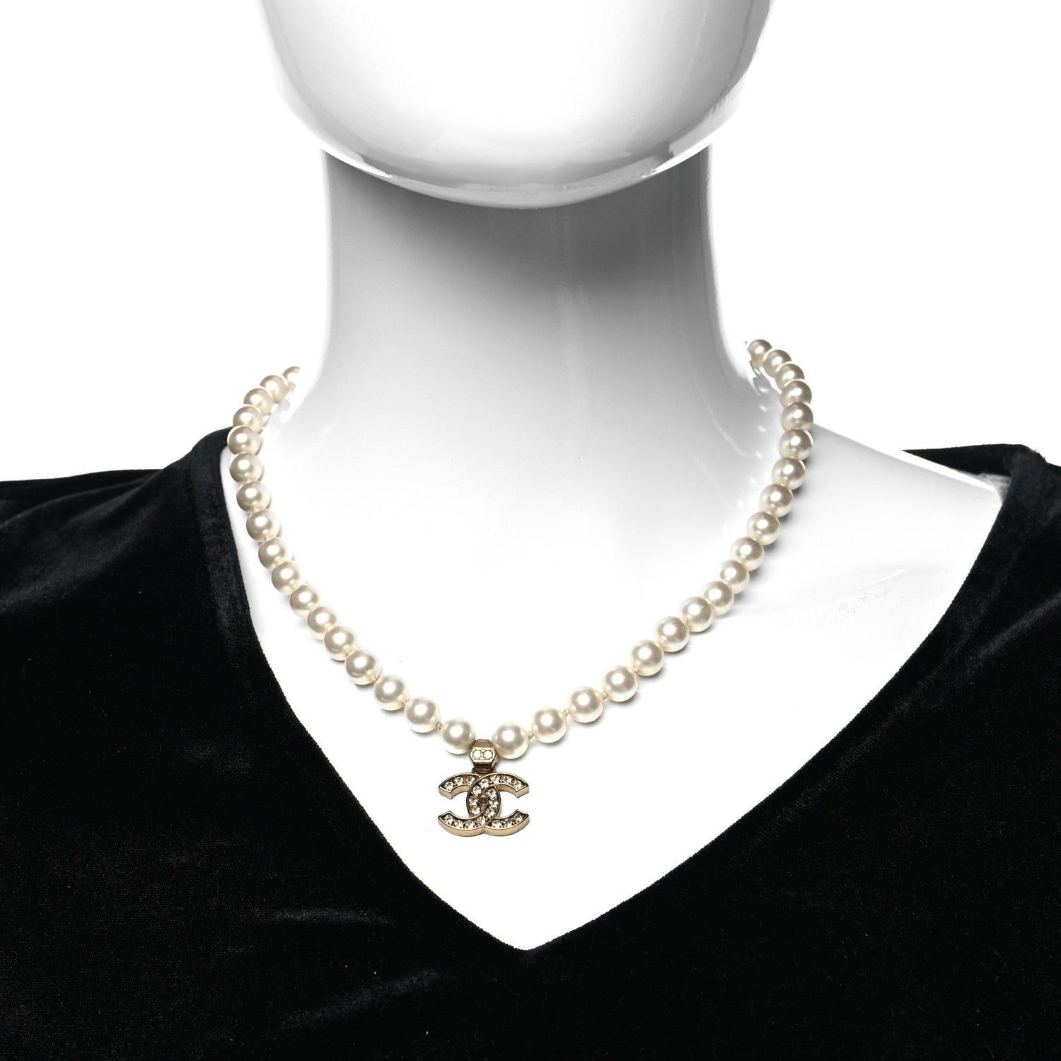 Chanel Pearl Crystal CC Short Necklace Gold 2 of 5