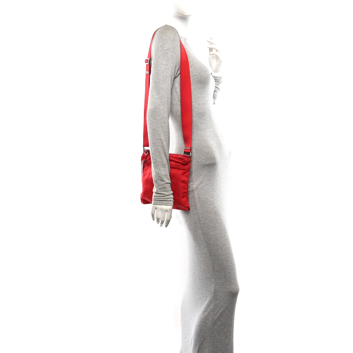 Nylon Vela Saffiano Flat Messenger Bag Rosso