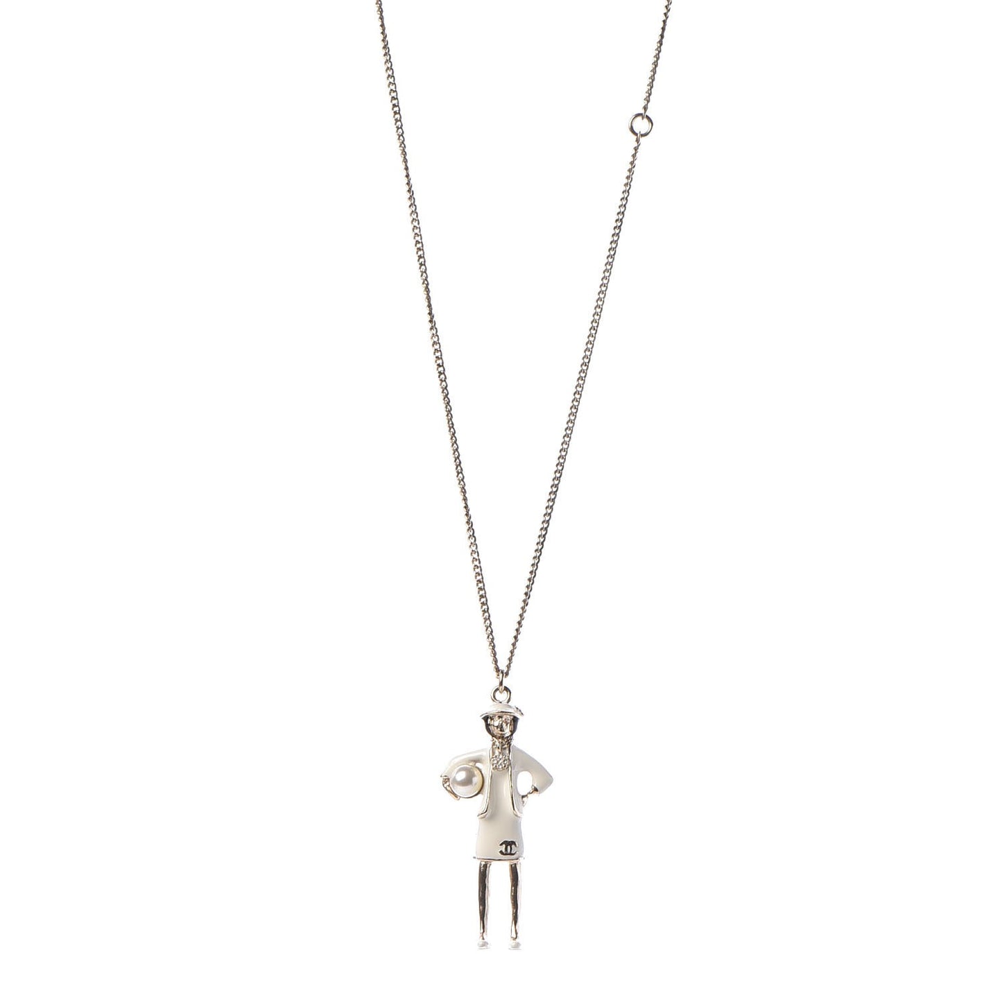 Enamel Pearl Coco CC Pendant Necklace Gold