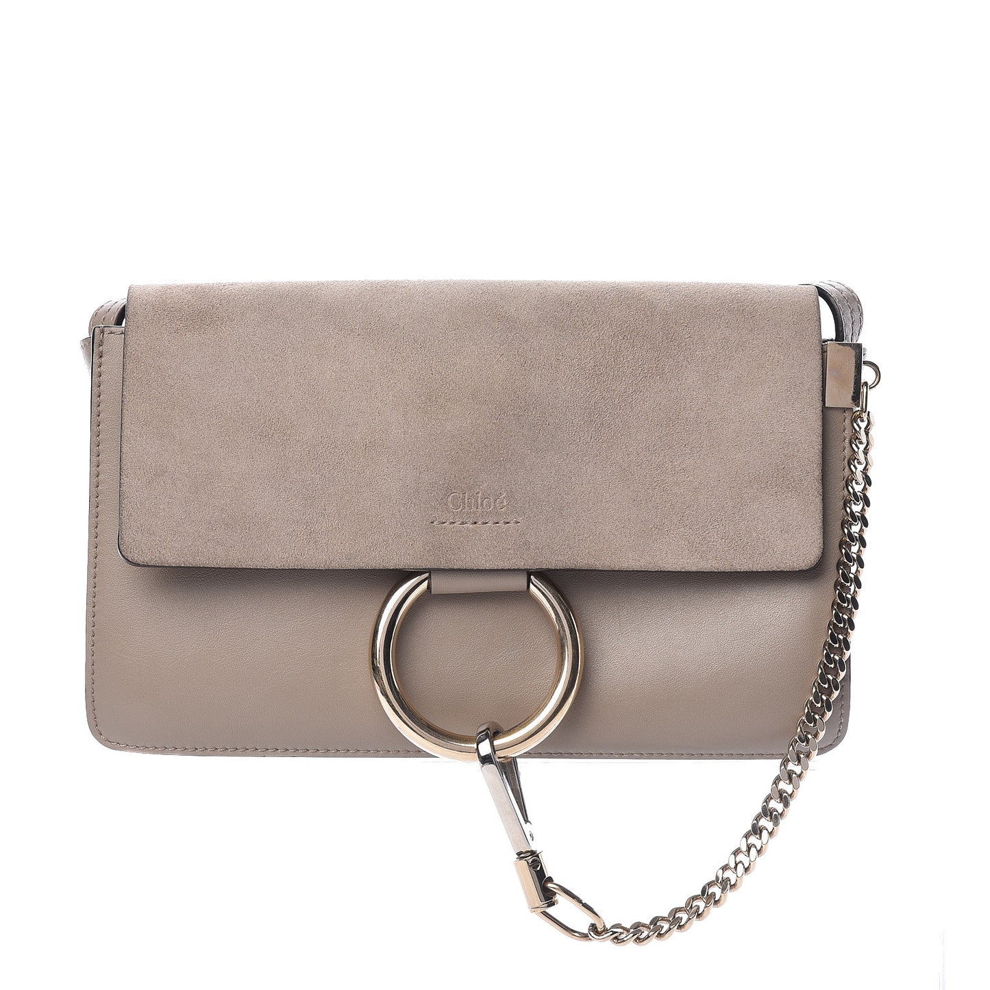 Suede Calfskin Small Faye Shoulder Bag Motty Grey