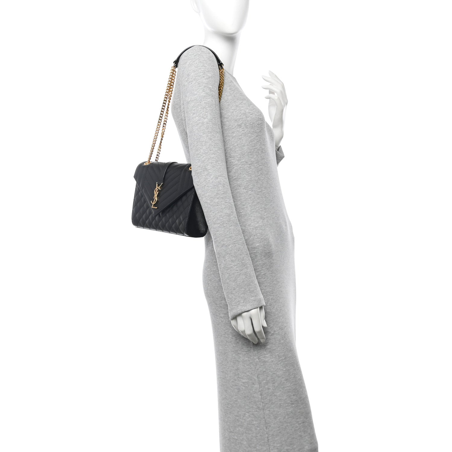 Saint Laurent Grain De Poudre Textured Mixed Matelasse Triquilt Medium Monogram Satchel Black 3 of 11